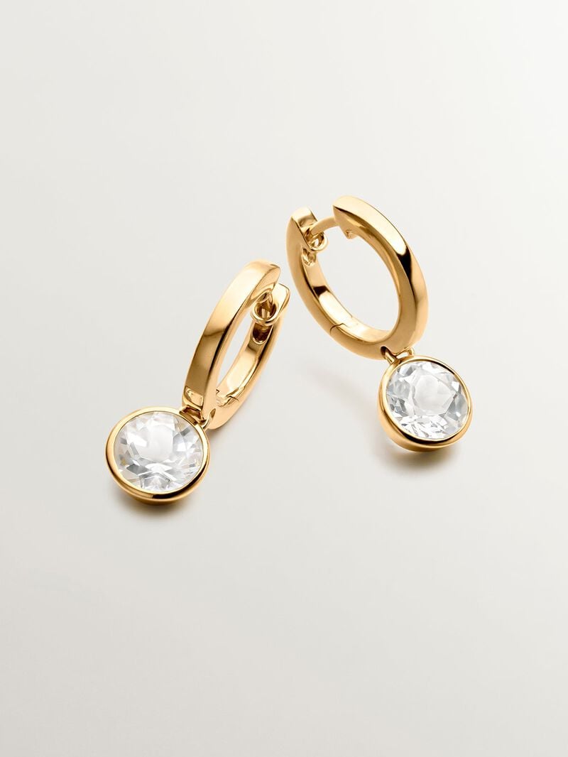 925 silver hoop earrings bathed in 18K yellow gold with white topaz image number 2