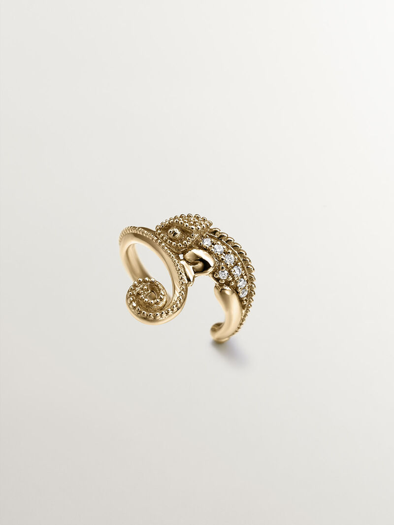 18K Yellow Gold Earcuff Earring with Chameleon-shaped Diamonds image number 2