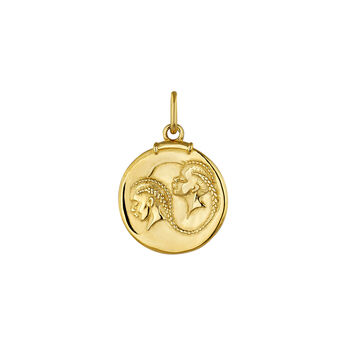 Charm medalla Géminis de plata bañada en oro amarillo de 18kt, J04780-02-GEM, mainproduct