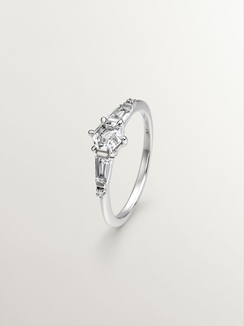 927 Silver Triple Ring with Topazes and Central Gray Diamond image number 0