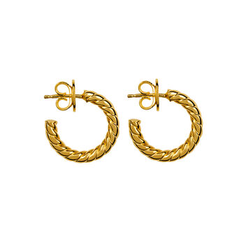Medium cabled hoop earrings in 18k yellow gold-plated silver, J01586-02,hi-res