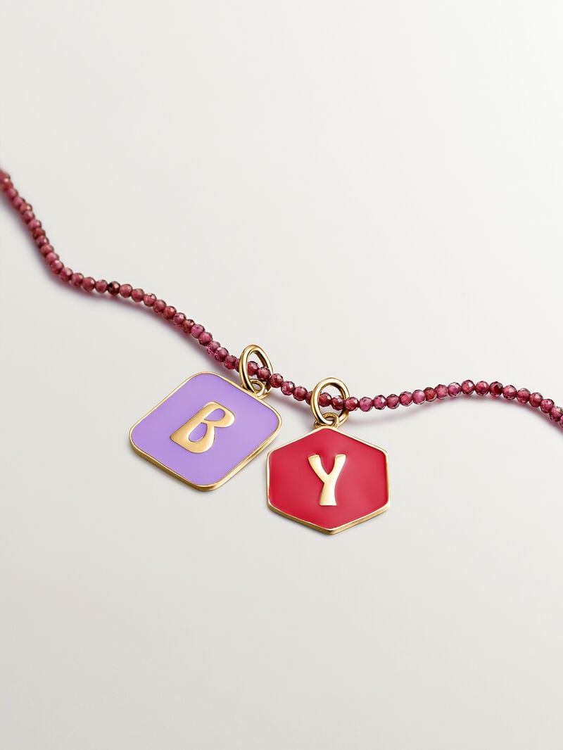 18K yellow gold plated 925 sterling silver charm with initial B and lilac enamel in a square shape image number 4