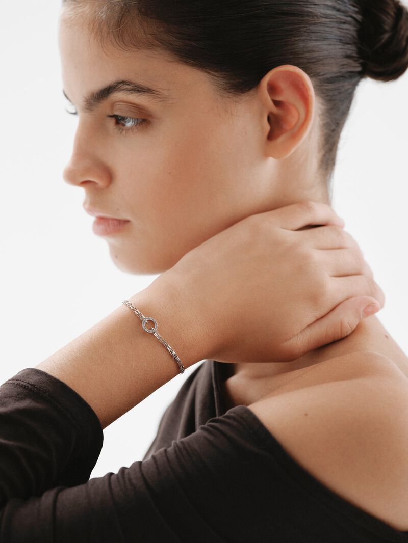 925 Silver Forza Link Bracelet with White Topaz Circle image number 3