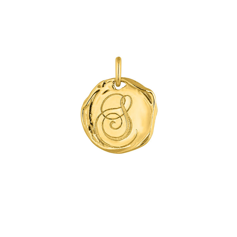 Charm medalla inicial S artesanal plata recubierta oro , J04641-02-S, hi-res