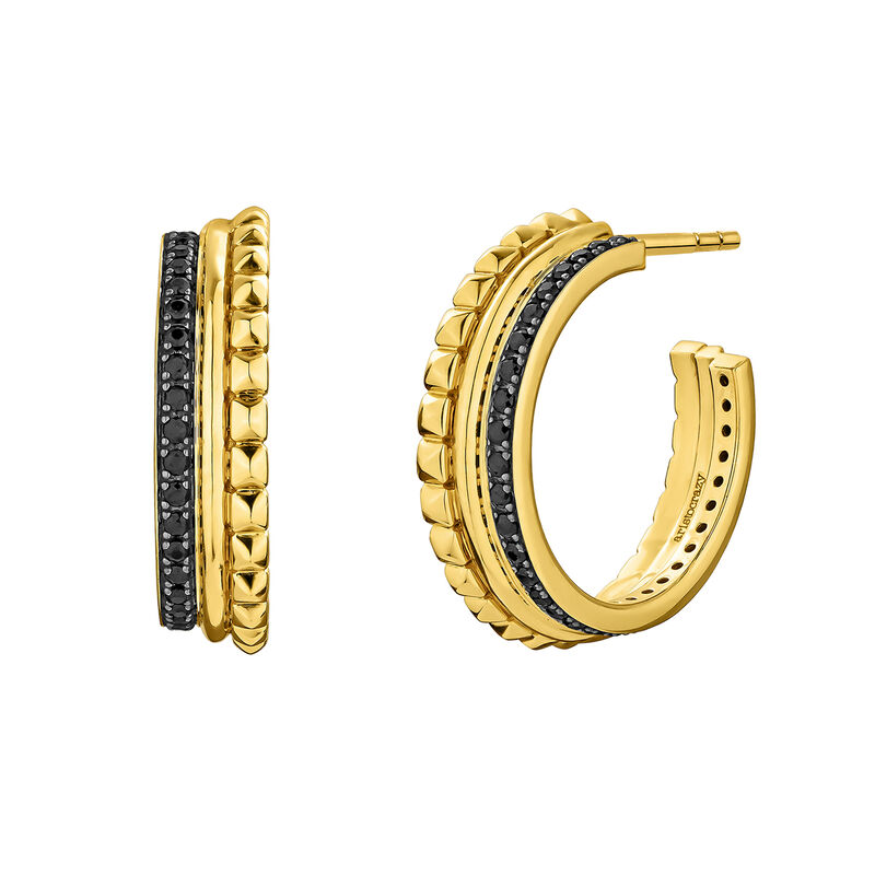 Gold plated spinel embossed hoop earrings , J04909-02-BSN, hi-res
