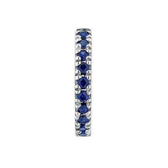 Pendiente individual de aro pequeño de oro blanco de 9kt con piedras zafiros azules, J04971-01-BS-H,hi-res