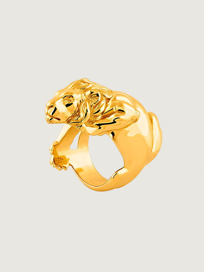 930 Silver ring bathed in 18K yellow gold in the shape of a lion image number 0
