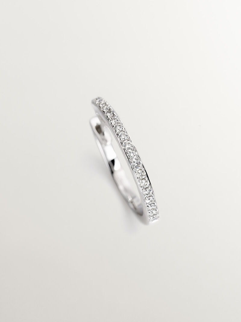 18K white gold small hoop earring with diamonds. image number 2