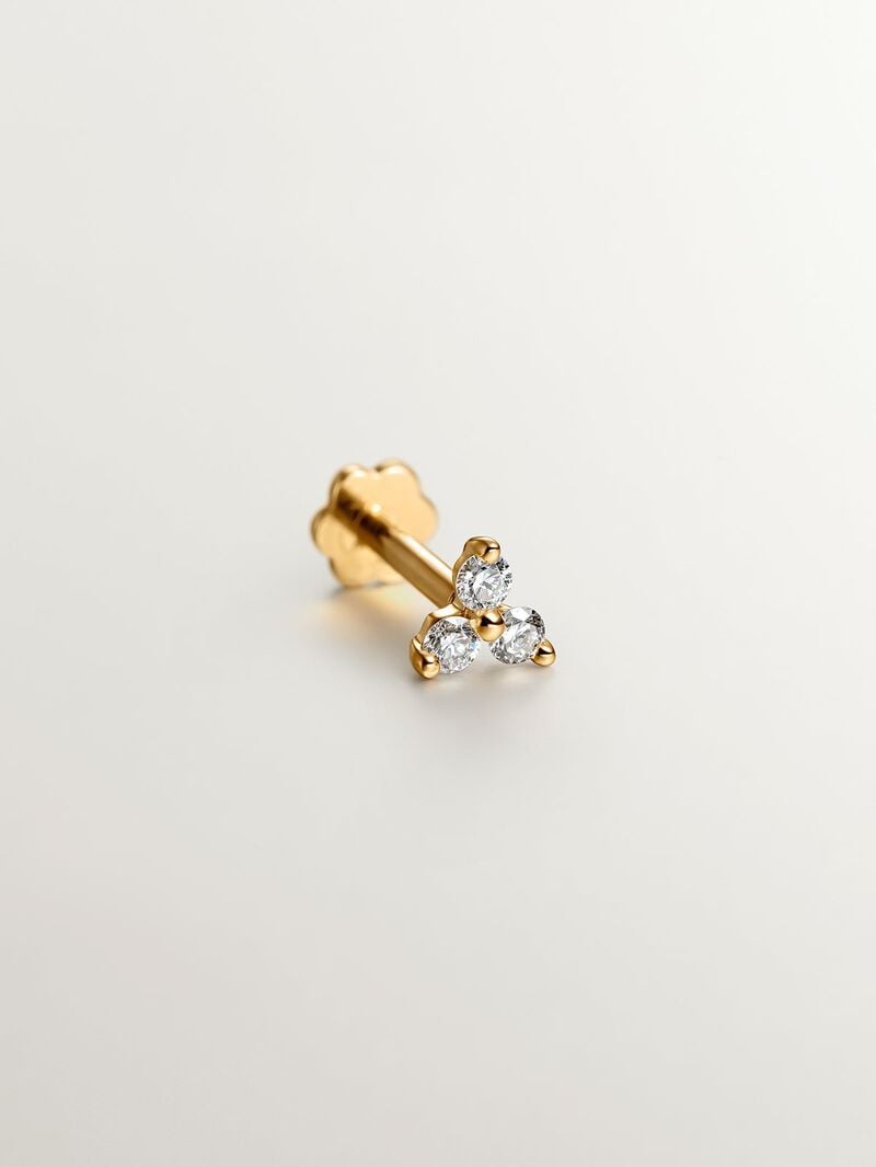 18K yellow gold piercing with 0.06 cts diamond clover image number 1