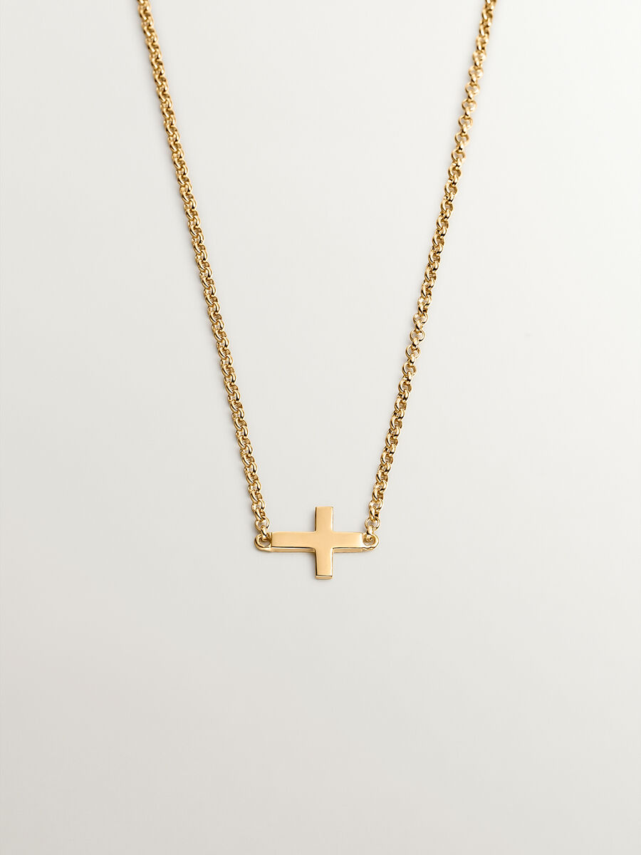 Gold plated simple cross necklace , J00653-02, hi-res