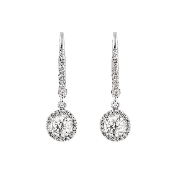 Boucles d'oreilles créoles diamants avec topaze , J01308-01-WT,hi-res