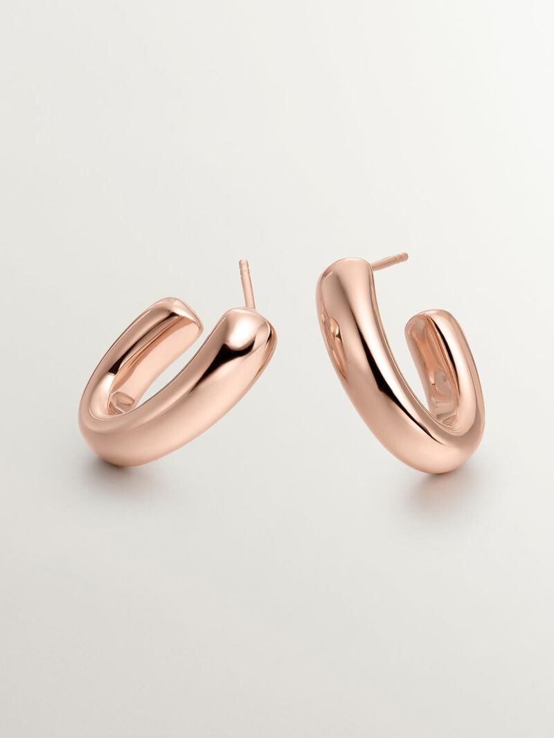 Small oval hoop earrings made of 925 silver plated in 18K rose gold. image number 4