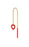 Long single chain earring in yellow gold-plated silver with a heart and red enamel, J05160-02-ROJENA-H