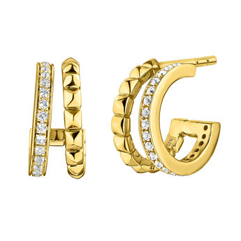 Gold plated topaz embossed mini hoop earrings , J04910-02-WT,hi-res
