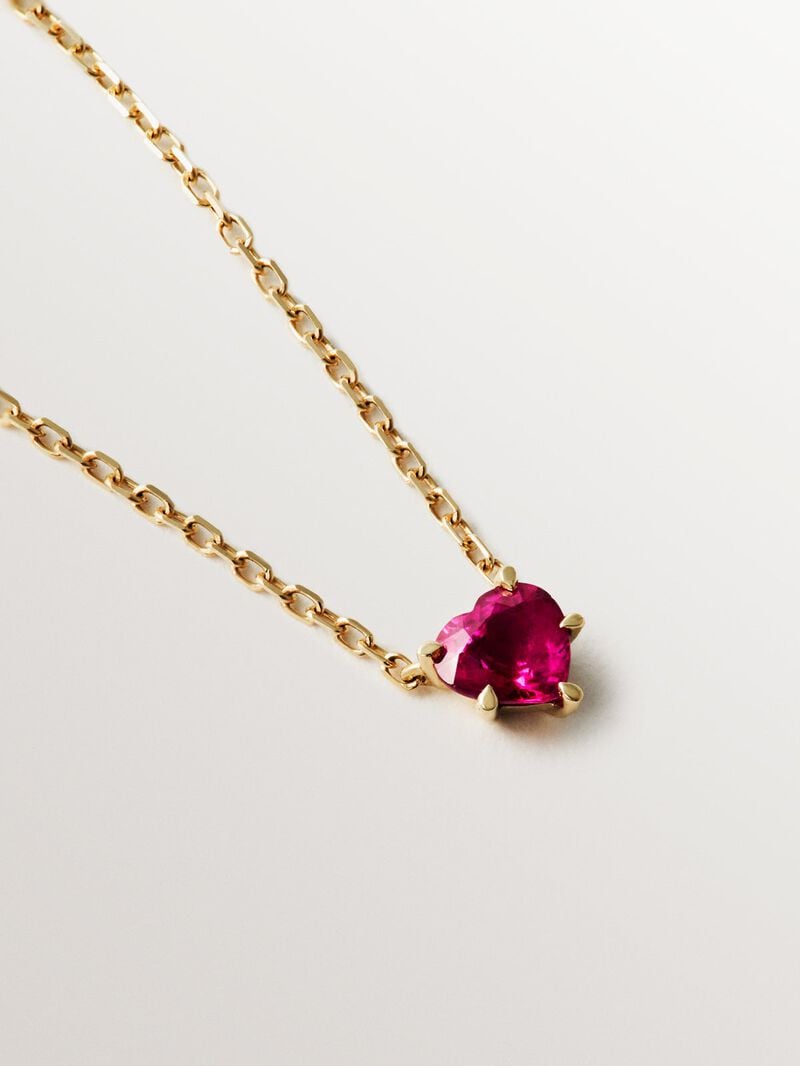 9K yellow gold pendant with heart-cut red ruby image number 4
