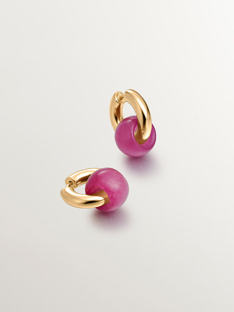925 silver earrings bathed in 18k yellow gold with red jade image number 2