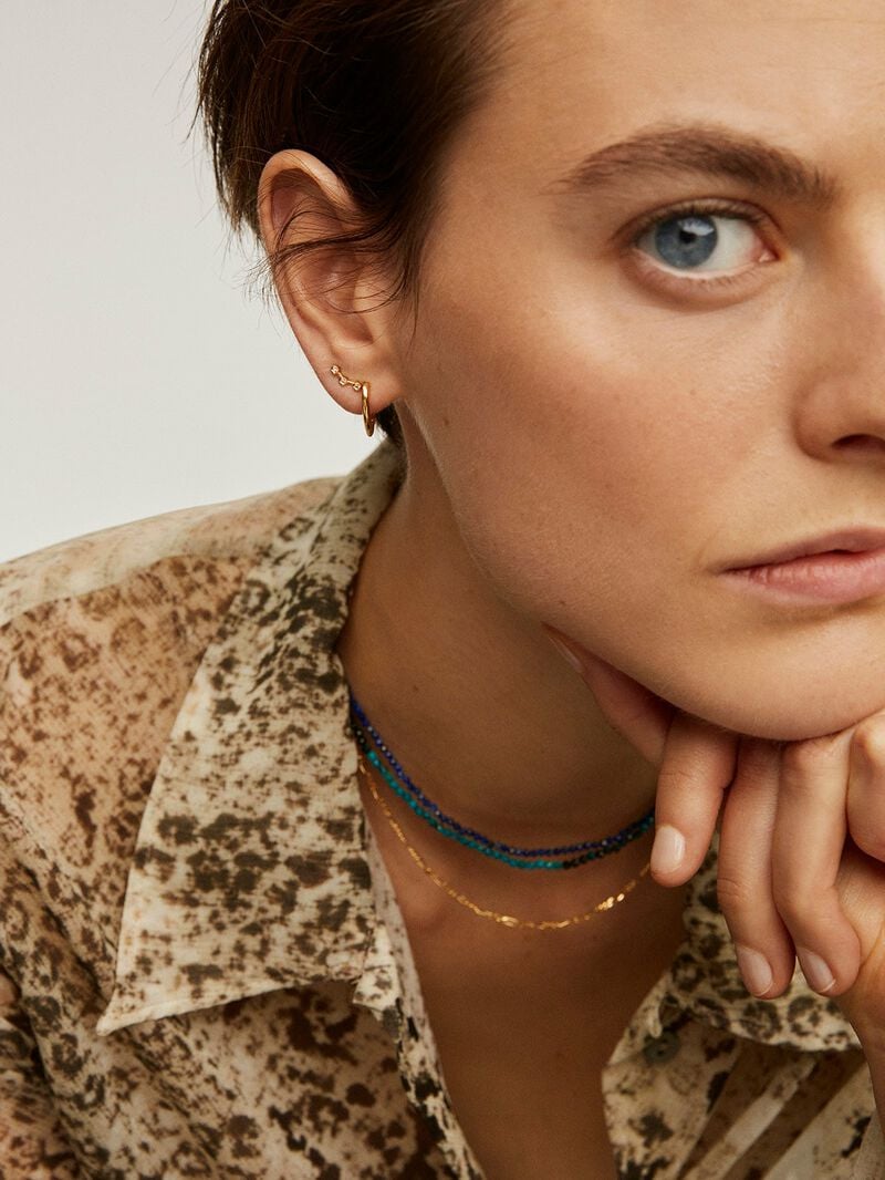 925 Silver necklace bathed in 18K yellow gold with blue lapis lazuli. image number 5