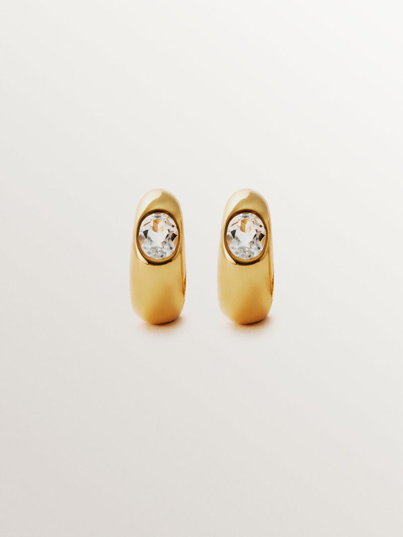 18K yellow gold plated 925 silver hoop earrings with 2 white topazes image number 3