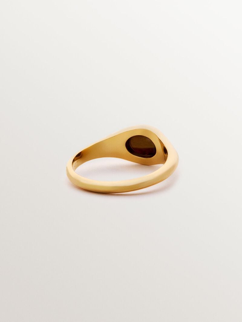 18K yellow gold plated 925 silver signet style ring with central tiger's eye. image number 4