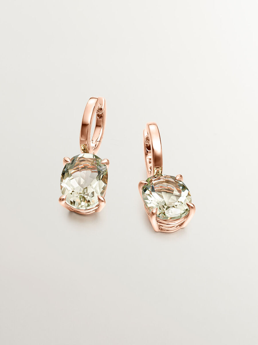 Pendientes aro grande garra cuarzo plata recubierta oro rosa , J03809-03-GQ, hi-res