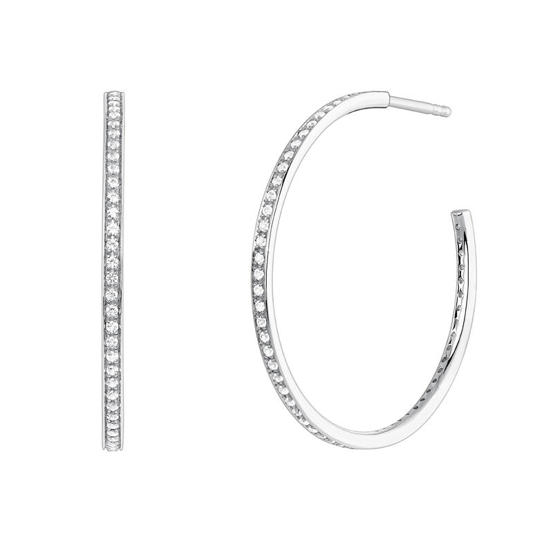 Silver hoop earrings with topaz, J04030-01-WT, hi-res