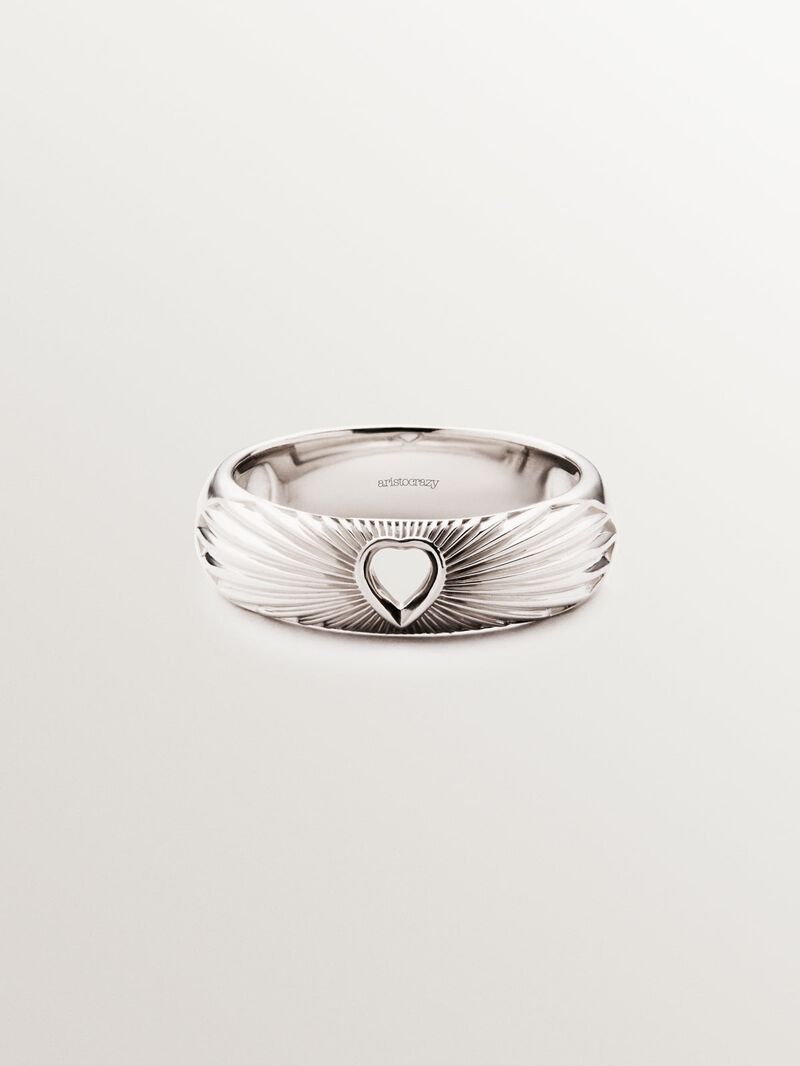 925 silver ring with heart and guilloché texture image number 2