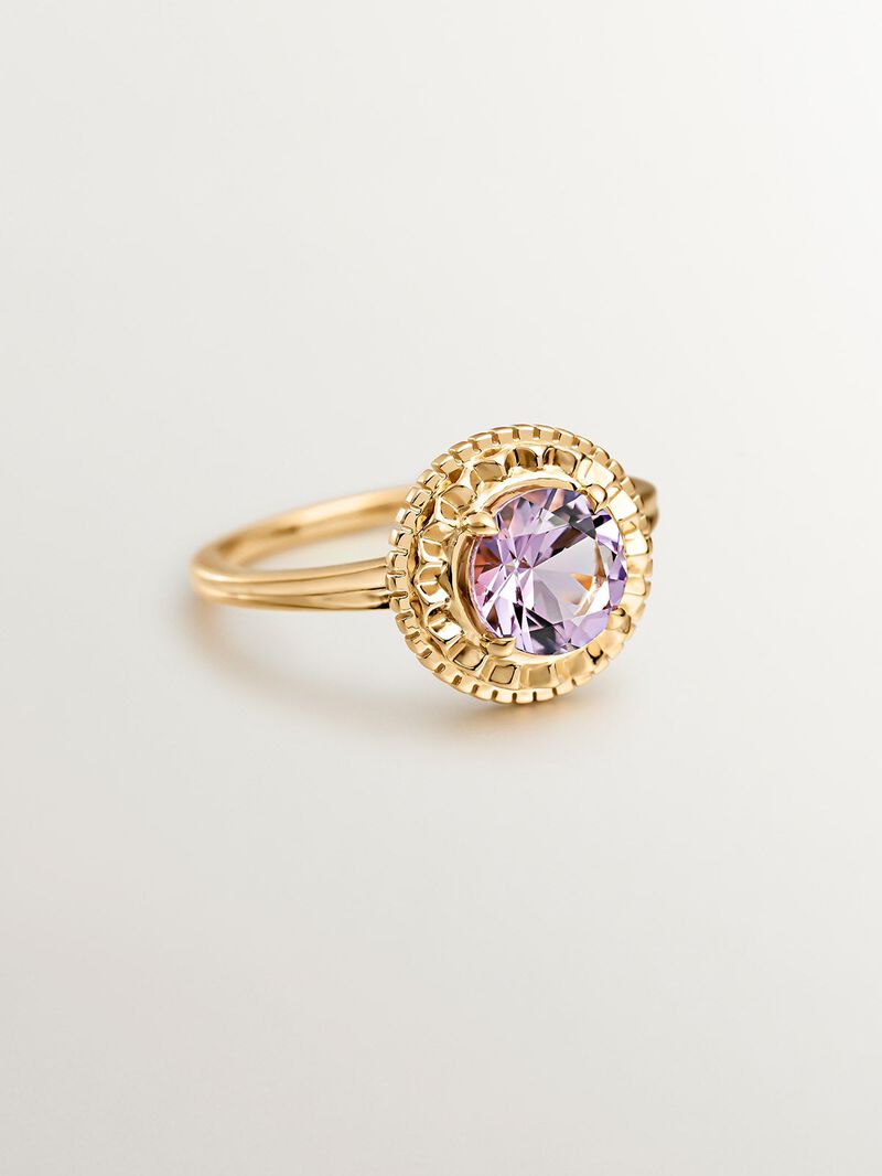 925 Silver ring bathed in 18K yellow gold with pink amethyst image number 2