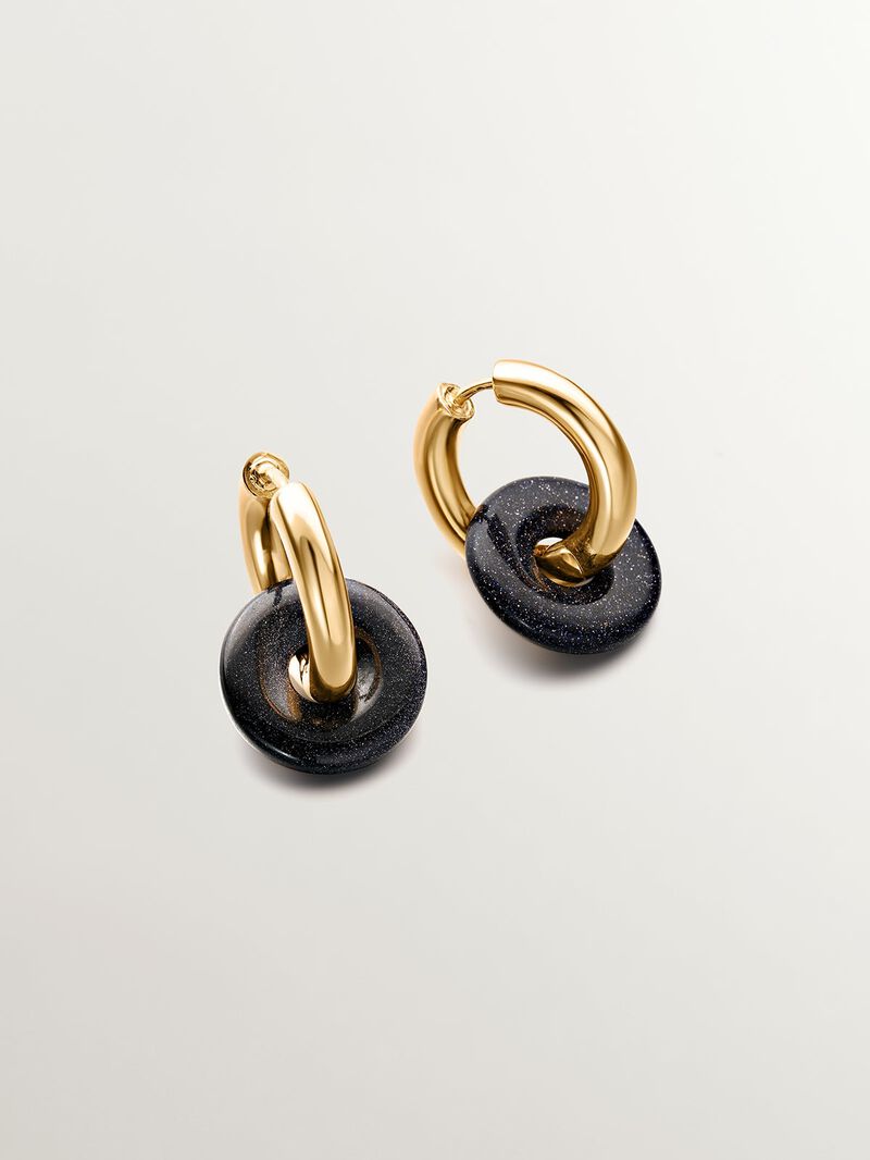 925 silver ring earrings in 18K yellow gold with blue adventurine image number 0