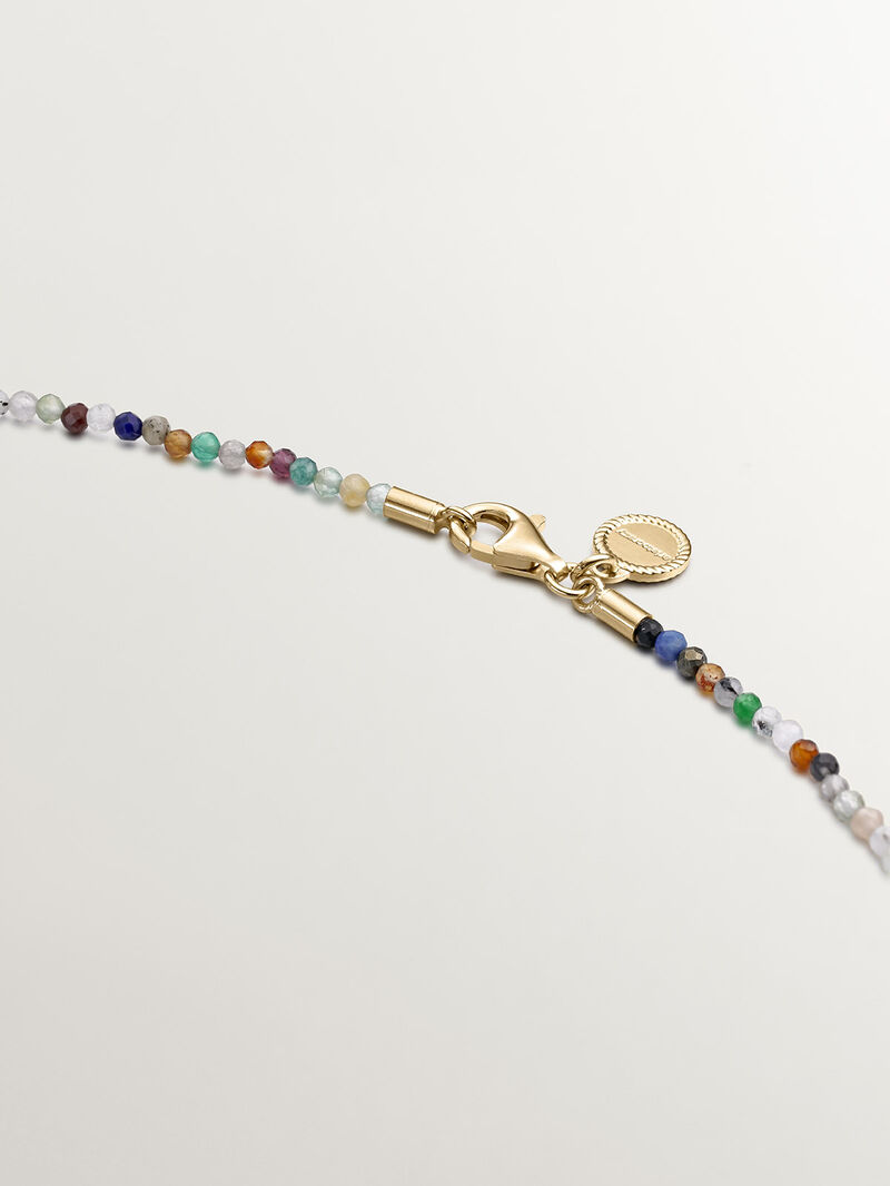 925 Silver necklace bathed in 18K yellow gold with multicolor precious stone beads. image number 2