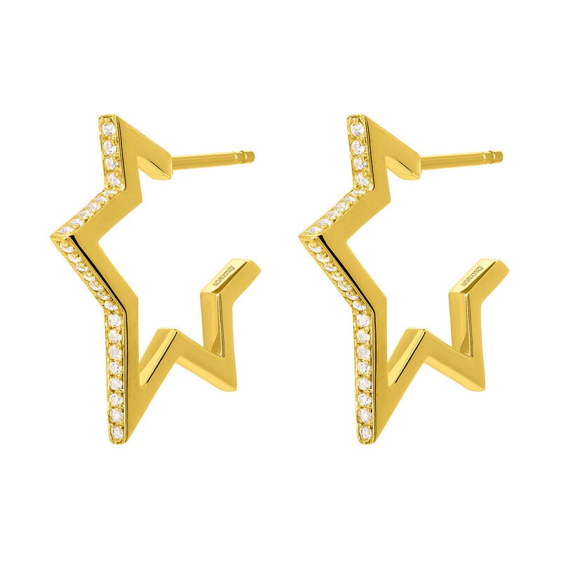Boucles d'oreilles petite étoile argent plaqué or avec topazes , J03635-02-WT, hi-res