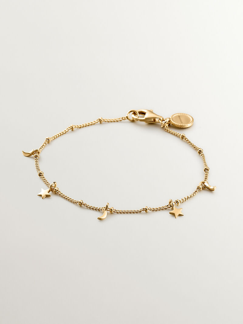 925 Silver bracelet bathed in 18K yellow gold with moons and stars. image number 0