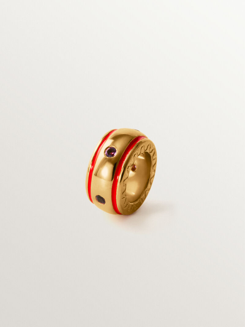 18K yellow gold plated 925 silver charm with purple amethysts and red enamel in a circular shape image number 0