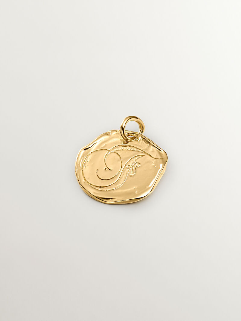 Handcrafted charm made of 925 silver, bathed in 18K yellow gold with initial F. image number 0
