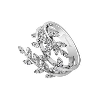 Large silver leaves ring with diamonds , J03120-01-GD,hi-res