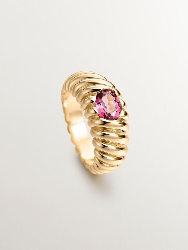 Gallon ring in 925 silver plated in 18K yellow gold with pink rhodolite image number 3