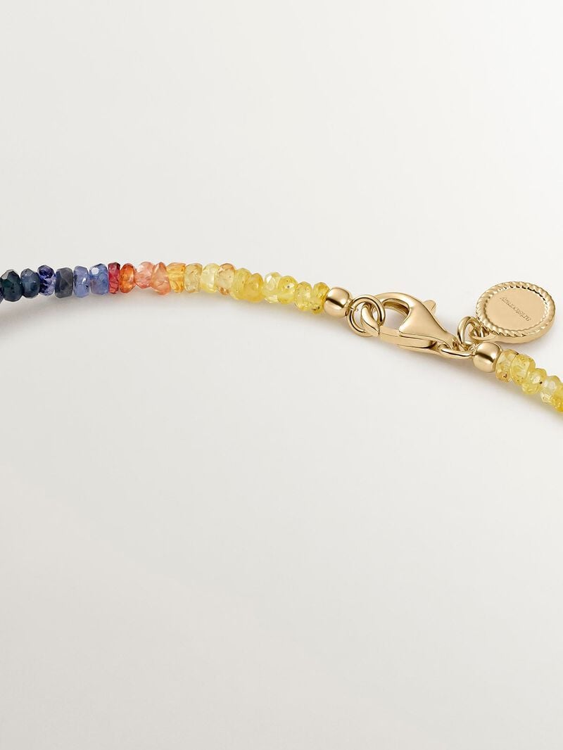 925 silver necklace bathed in 18K yellow gold with multicolor sapphires, pink rhodolite, and purple amethyst. image number 6