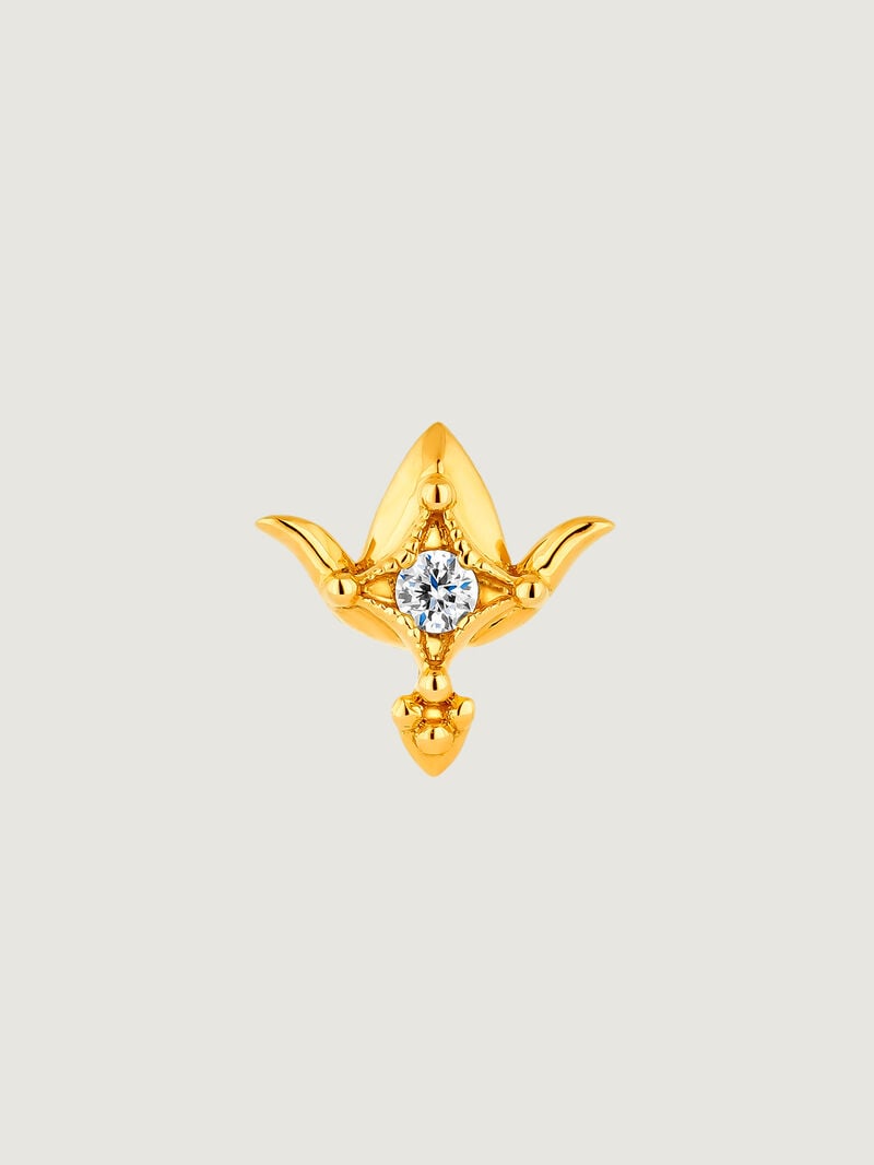 Individual 18K yellow gold earring with diamond and lotus flower shape. image number 0