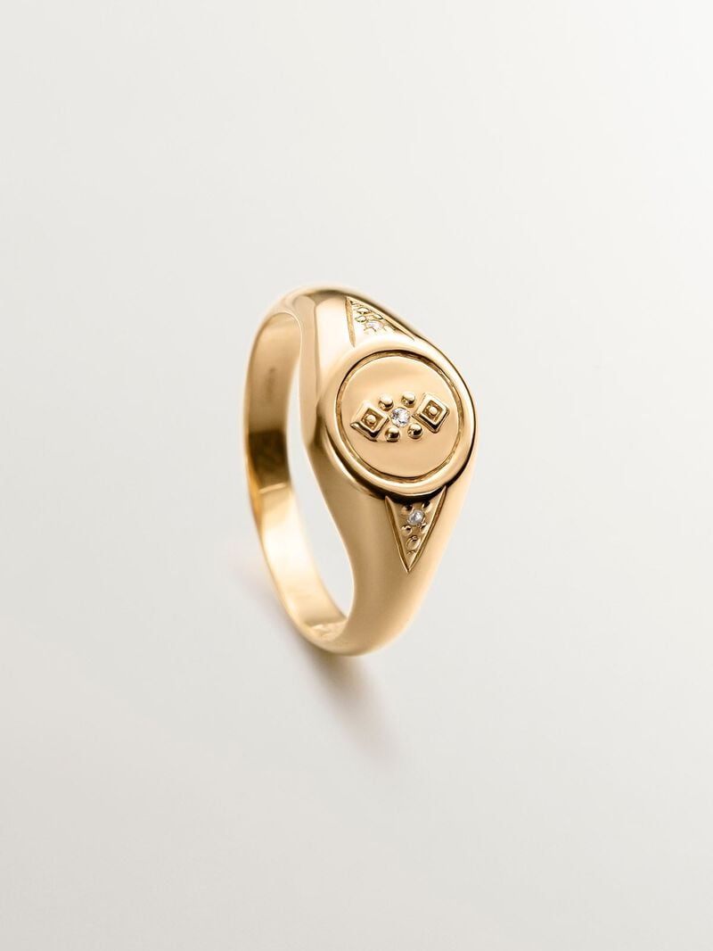 18K yellow gold plated 925 sterling silver signet ring with white topaz image number 4