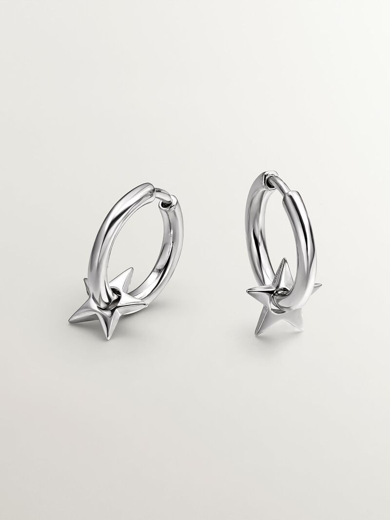 Small 925 silver hoop earrings with star. image number 0