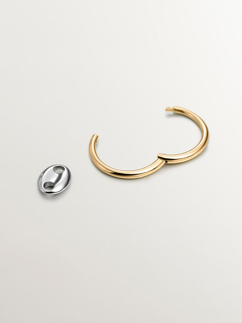 9K white and yellow gold single hoop earring with skull image number 2
