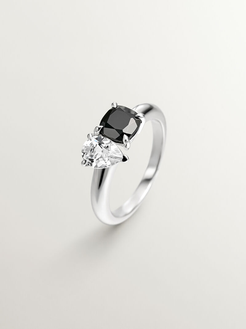 925 silver ring with black spinel and white quartz image number 0