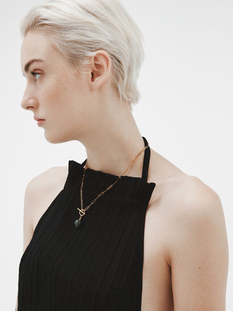 925 silver chain bathed in 18k yellow gold with green jaspe image number 3