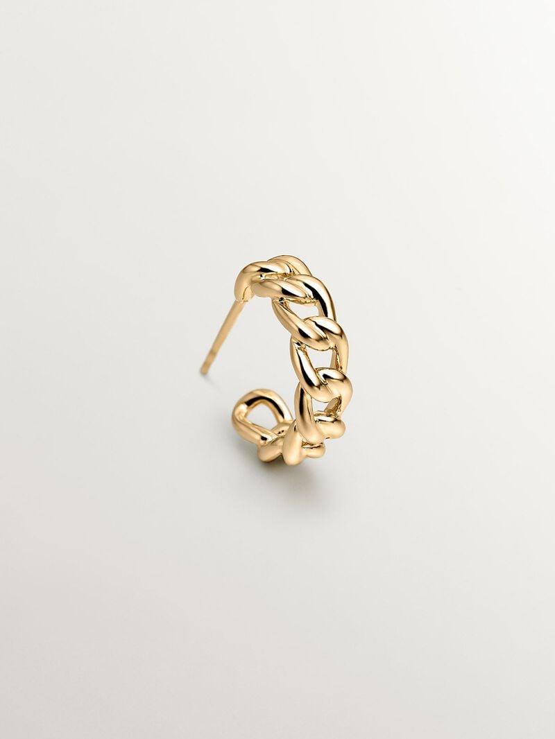 9K Yellow Gold Chain Textured Single Hoop Earring image number 4