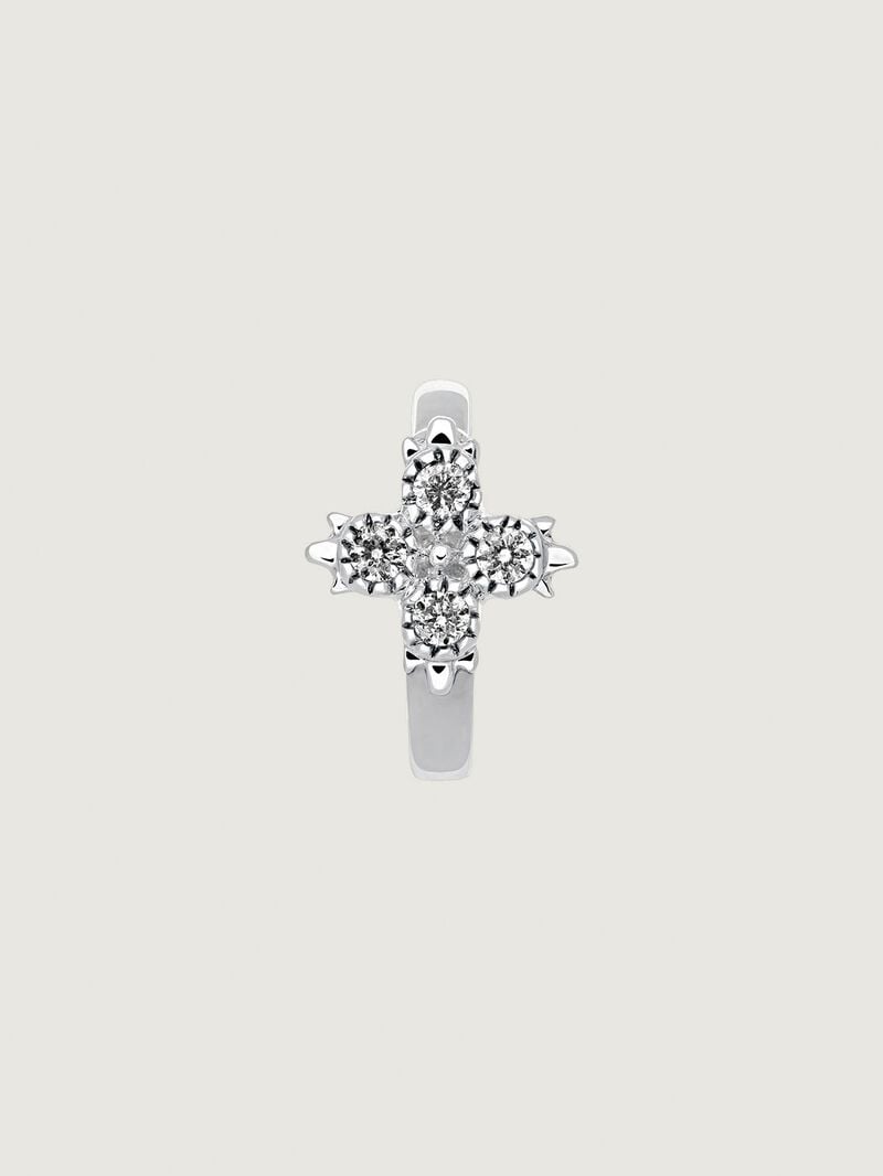 Individual small 9K white gold hoop earring with diamond cross image number 0
