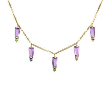 Gold plated silver amethyst and sapphire motif necklace , J04828-02-AM-MULTI, mainproduct