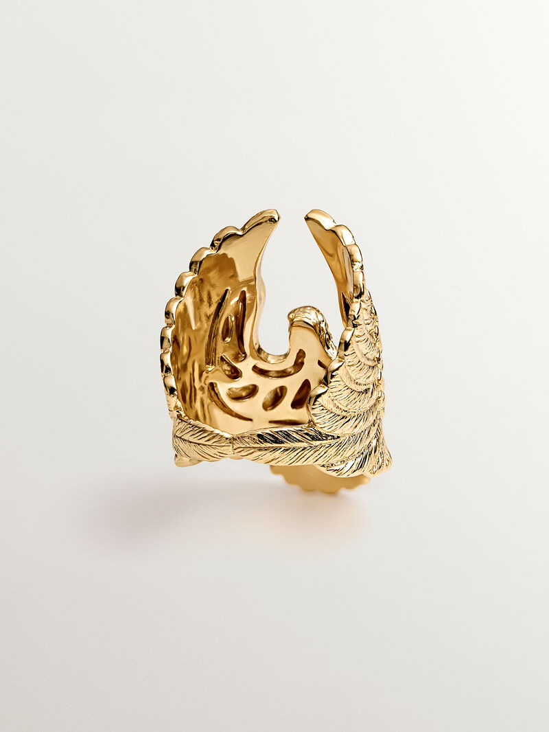 Wide 925 silver ring coated in 18K yellow gold with an eagle shape. image number 4