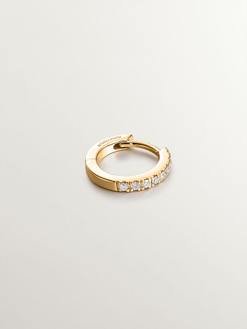 Individual 18K yellow gold hoop earring with diamonds image number 2