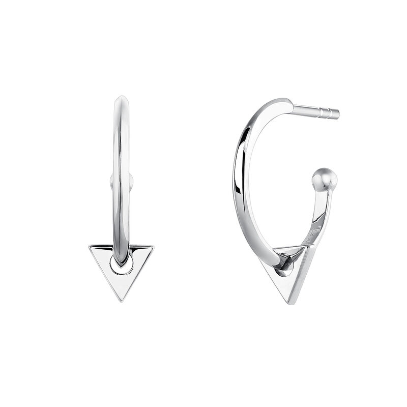 Silver triangle pendant hoop earrings, J03961-01, hi-res
