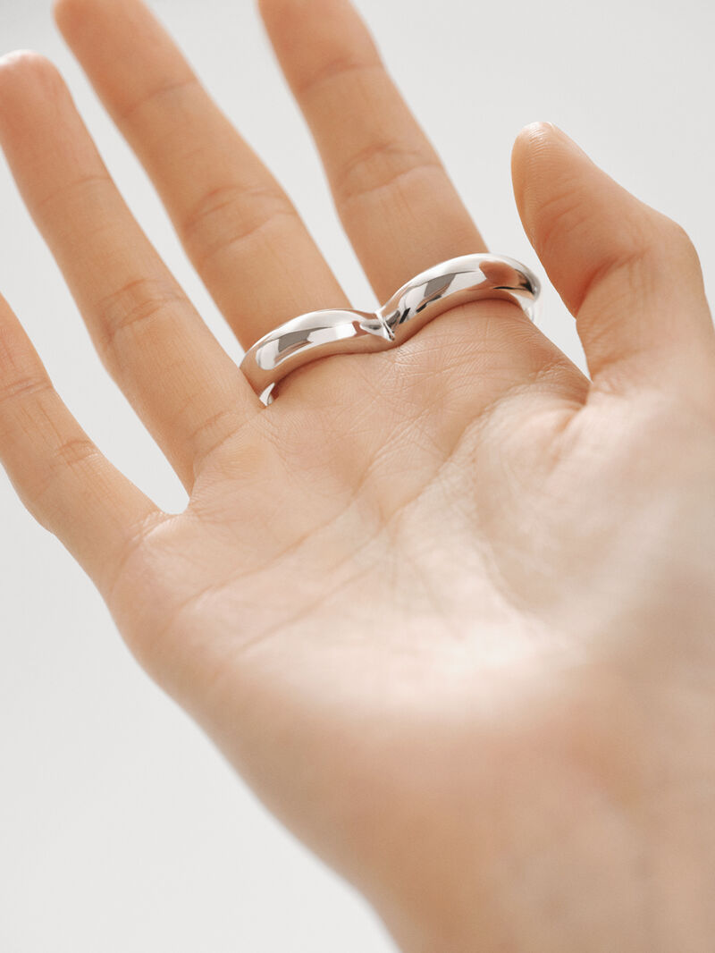 Double 925 silver ring with white enamel and zircons suspended in resin image number 5