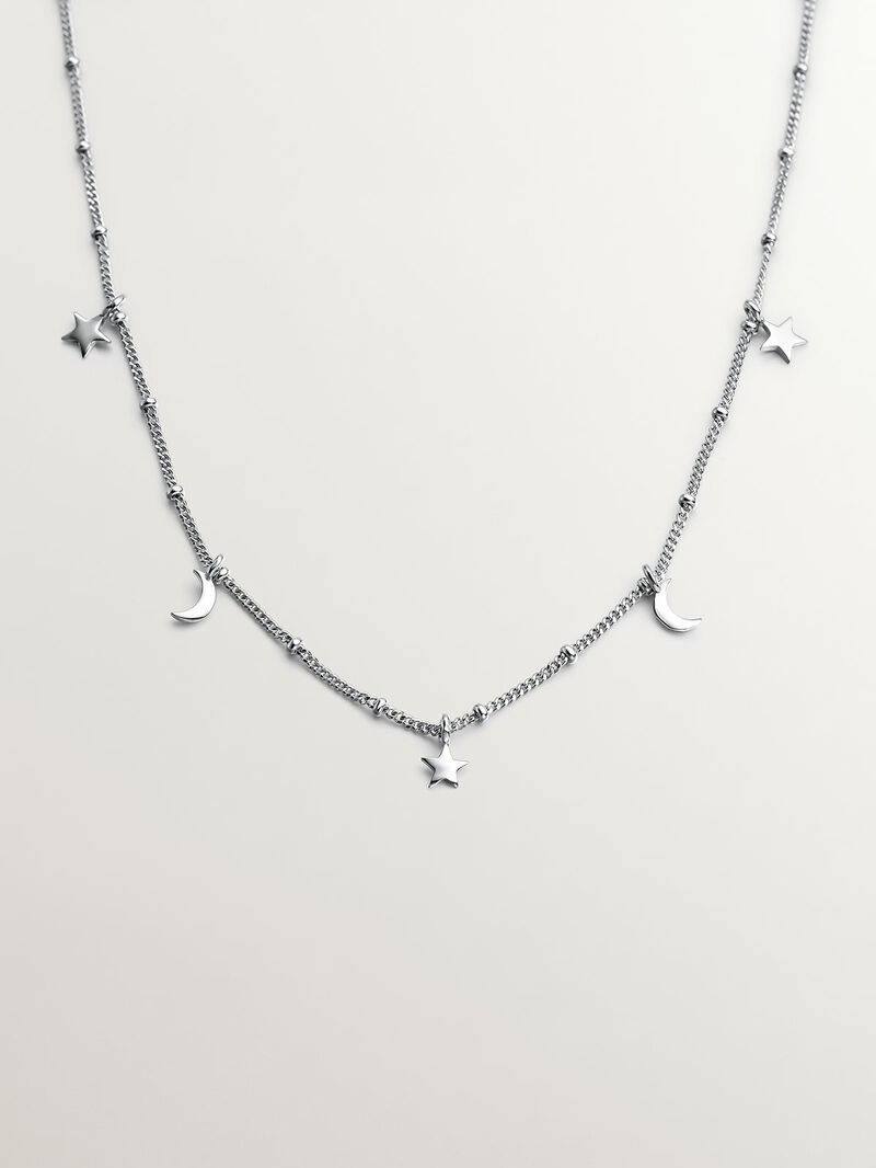 925 Silver Necklace with Stars and Moons image number 0